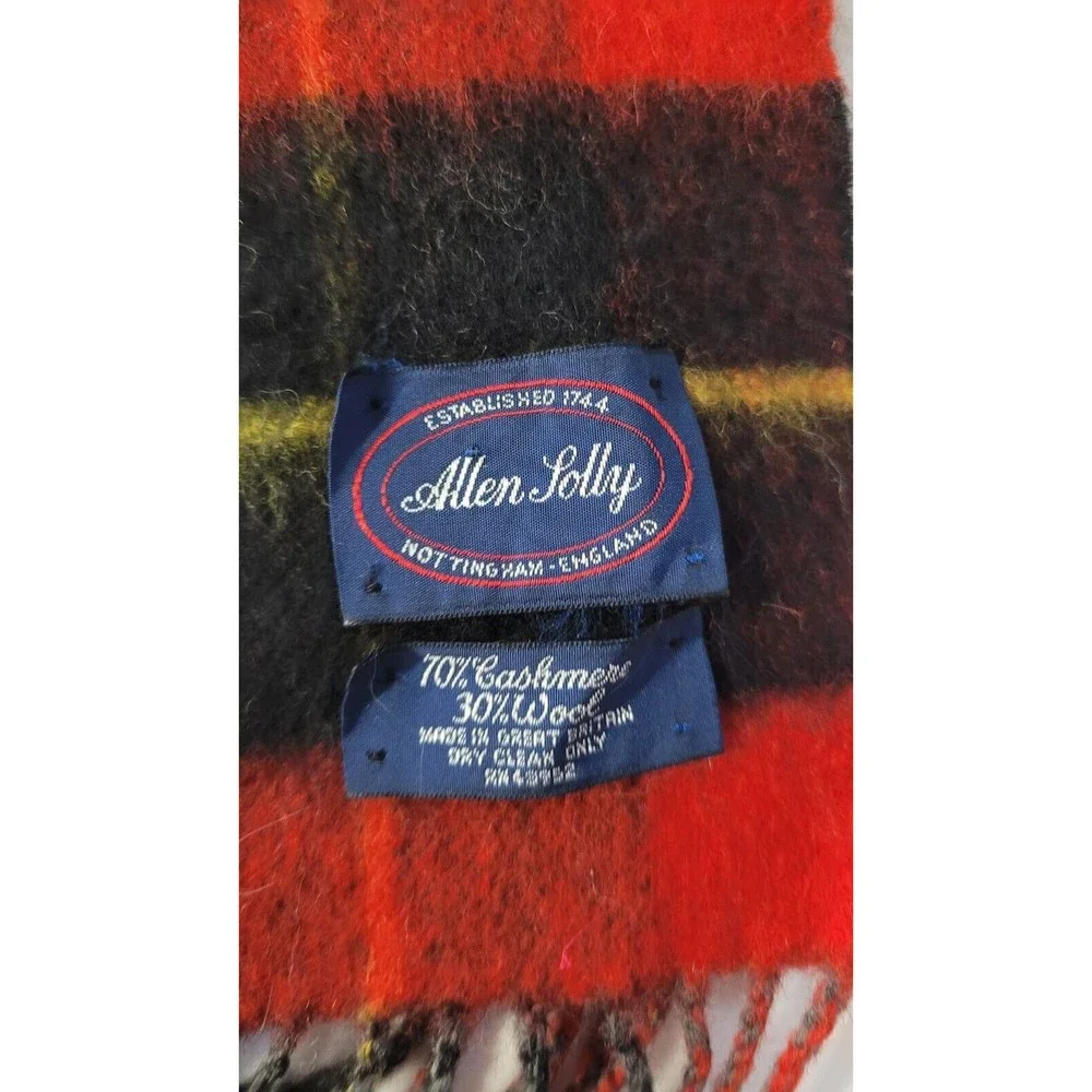 Allen Solly * Cashmere & Wool Blend Scarf Grey/Red/Black/Yellow Reversible 10x55